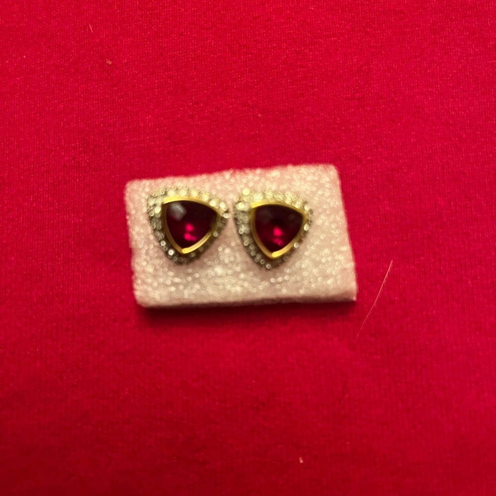 Faux Ruby & CZ Earrings Gold-tone setting